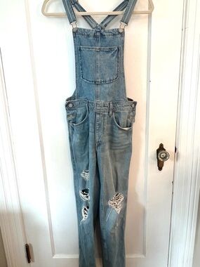 Women’s Distressed Denim Overalls | H&M | Size 2 / XS | Blue Denim